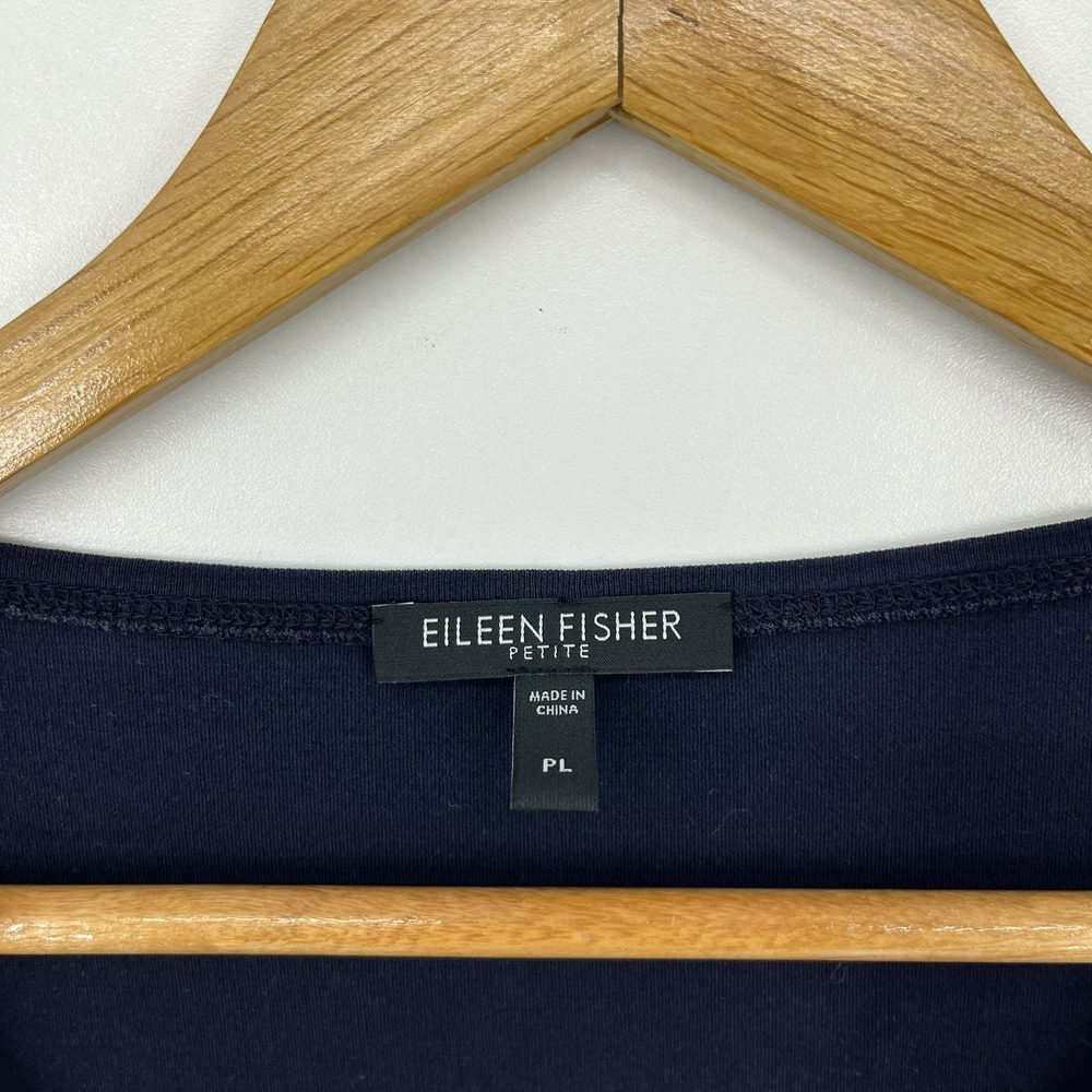 Eileen Fisher Petite Navy Blue 100% Silk Jersey Scoop Neck Cap Sleeve Top PL - Picture 3 of 12